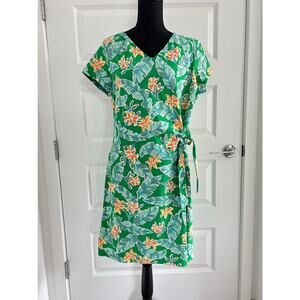 New LANDS END Shift Dress Womens L Tropical Hawaiian Resort Knee Length Side Tie